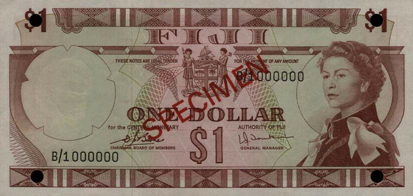 Front of Fiji p71s5: 1 Dollar from 1974