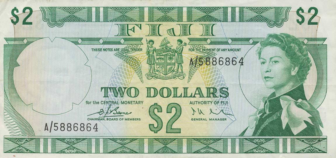 Front of Fiji p72a: 2 Dollars from 1974