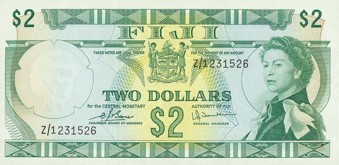 Front of Fiji p72cr: 2 Dollars from 1974