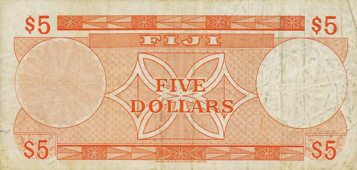 Back of Fiji p73a: 5 Dollars from 1974