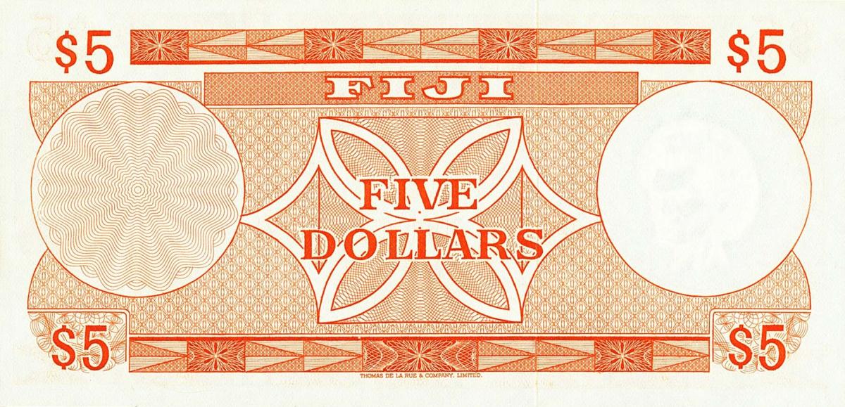 Back of Fiji p73cr: 5 Dollars from 1974