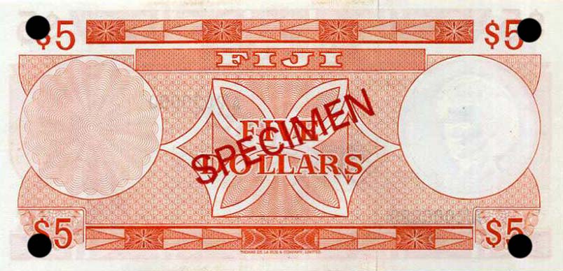 Back of Fiji p73s6: 5 Dollars from 1974