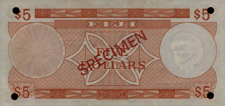 Back of Fiji p73s9: 5 Dollars from 1974