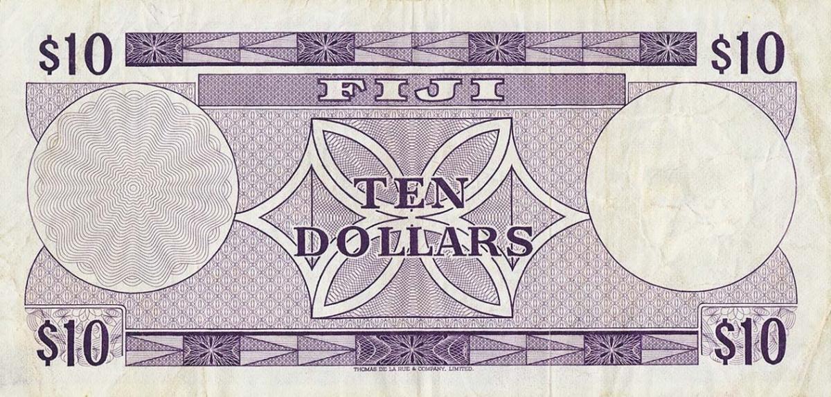 Back of Fiji p74br: 10 Dollars from 1974