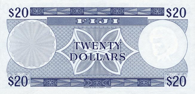 Back of Fiji p75b: 20 Dollars from 1974