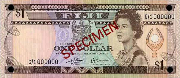 Front of Fiji p76s2: 1 Dollar from 1980