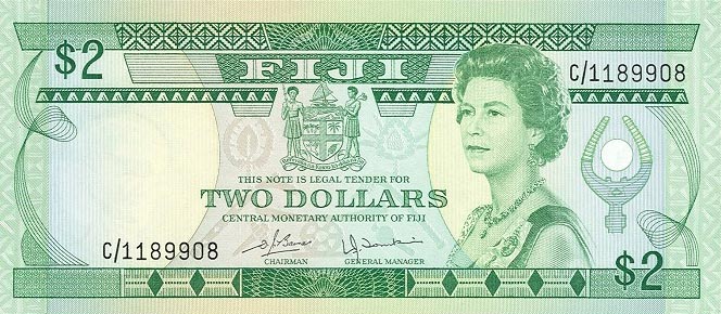 Front of Fiji p77a: 2 Dollars from 1980