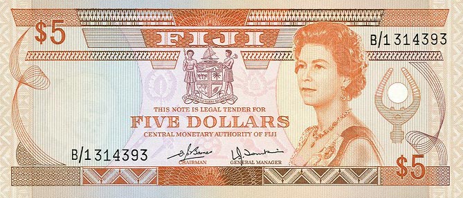 Front of Fiji p78a: 5 Dollars from 1980