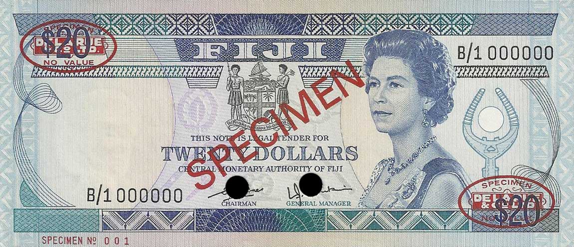 Front of Fiji p80s1: 20 Dollars from 1980