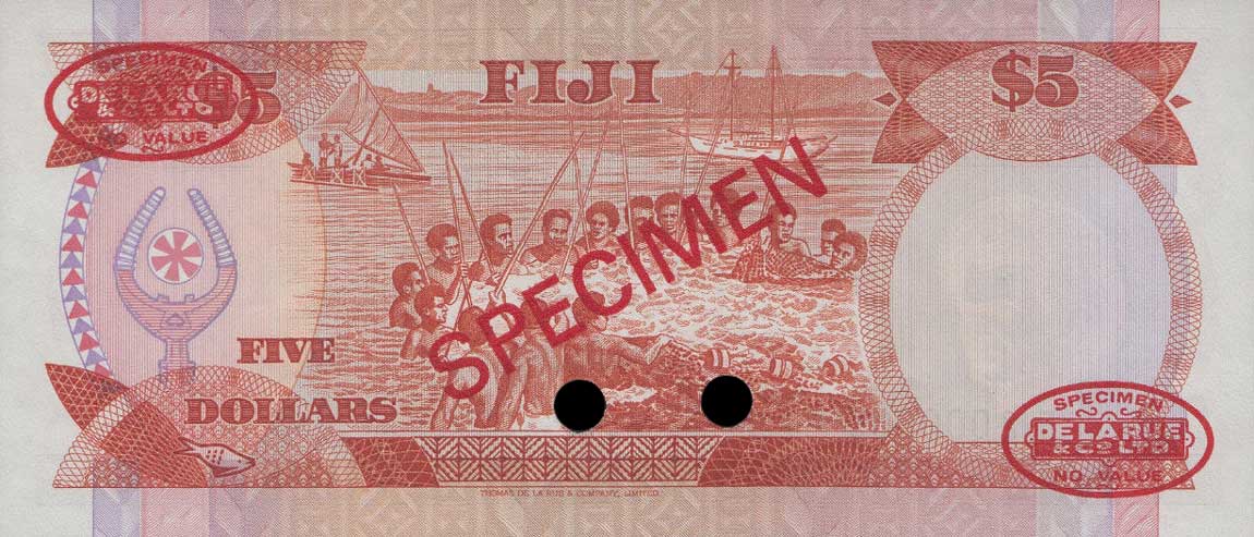 Back of Fiji p83s1: 5 Dollars from 1986