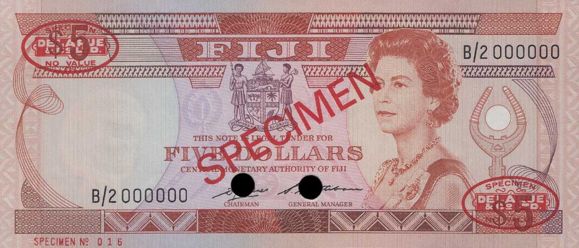 Front of Fiji p83s1: 5 Dollars from 1986