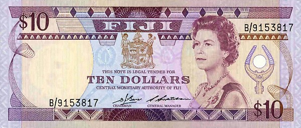 Front of Fiji p84a: 10 Dollars from 1986