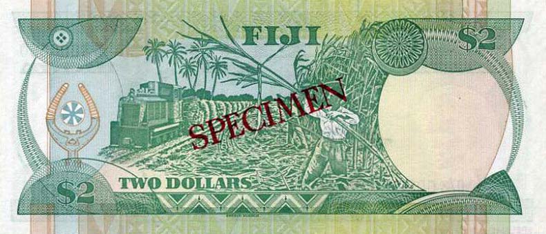 Back of Fiji p87s2: 2 Dollars from 1988