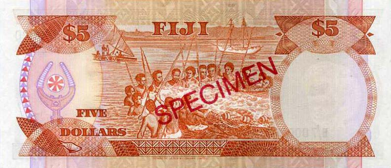 Back of Fiji p91s2: 5 Dollars from 1991