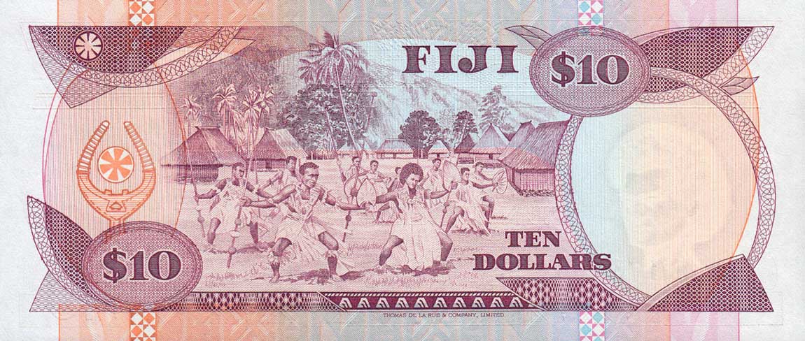 Back of Fiji p92a: 10 Dollars from 1989