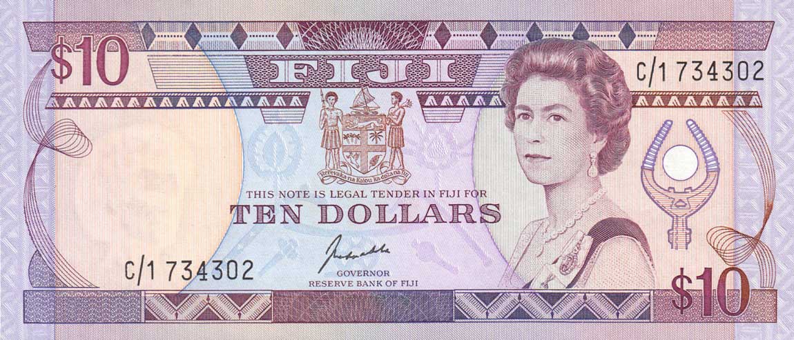 Front of Fiji p92a: 10 Dollars from 1989