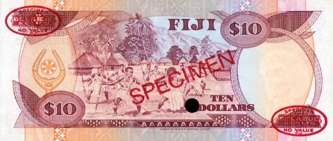 Back of Fiji p92s1: 10 Dollars from 1989