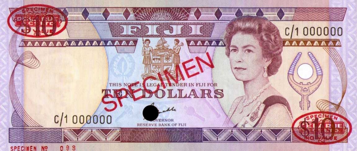 Front of Fiji p92s1: 10 Dollars from 1989