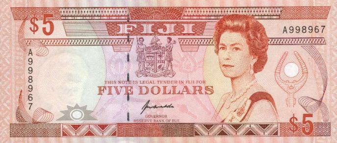 Front of Fiji p93a: 5 Dollars from 1992