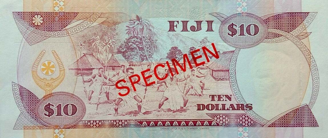 Back of Fiji p94s2: 10 Dollars from 1992