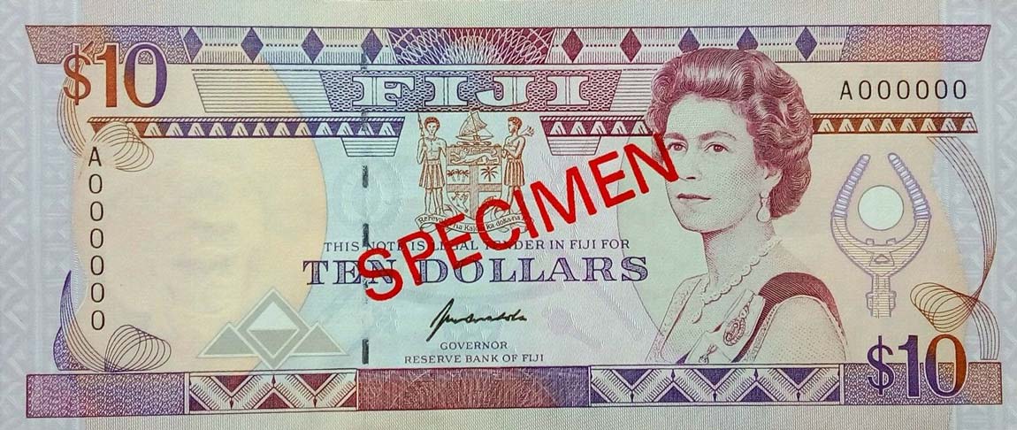 Front of Fiji p94s2: 10 Dollars from 1992