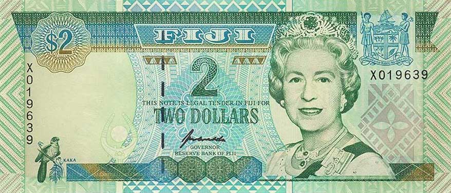 Front of Fiji p96br: 2 Dollars from 1996