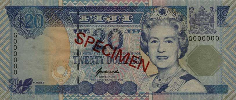 Front of Fiji p99s: 20 Dollars from 1996