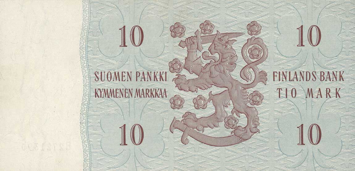 Back of Finland p100a: 10 Markkaa from 1963