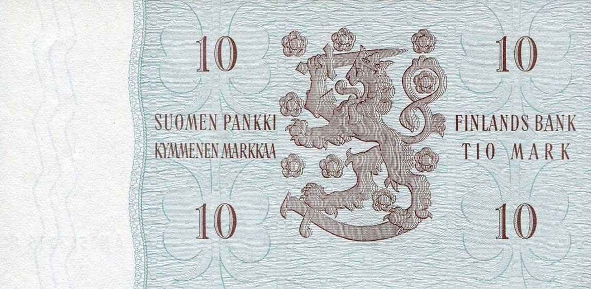 Back of Finland p100r: 10 Markkaa from 1963