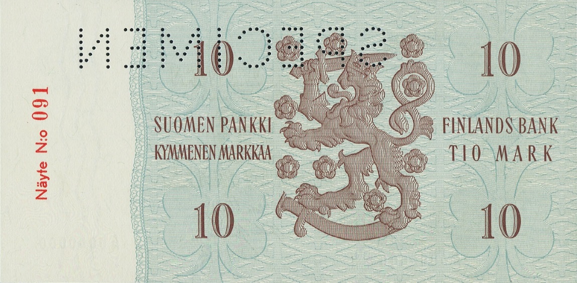 Back of Finland p100s: 10 Markkaa from 1963