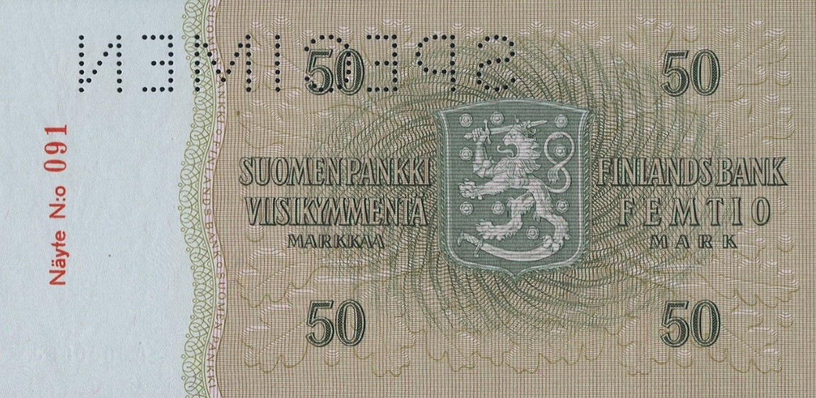 Back of Finland p101s: 50 Markkaa from 1963