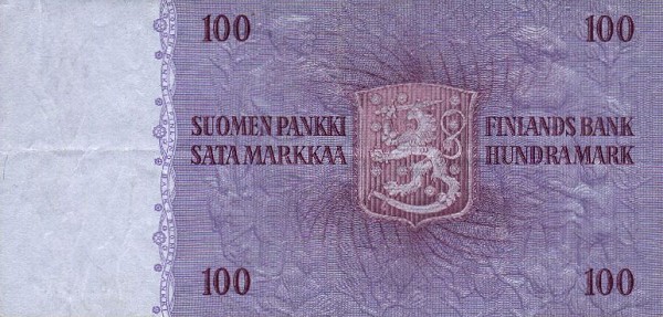 Back of Finland p102a: 100 Markkaa from 1963