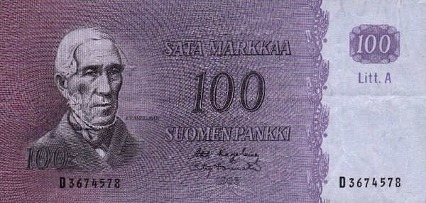 Front of Finland p102a: 100 Markkaa from 1963