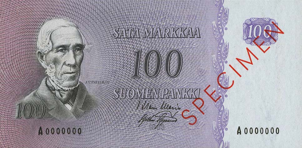 Front of Finland p102s: 100 Markkaa from 1963