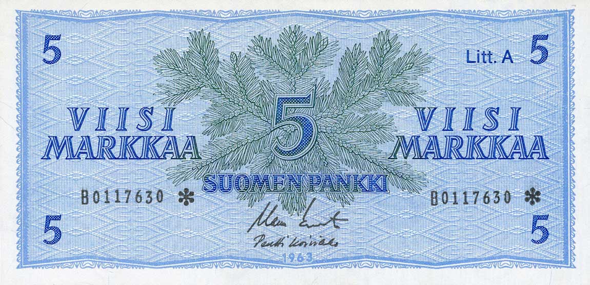 Front of Finland p103r: 5 Markkaa from 1963