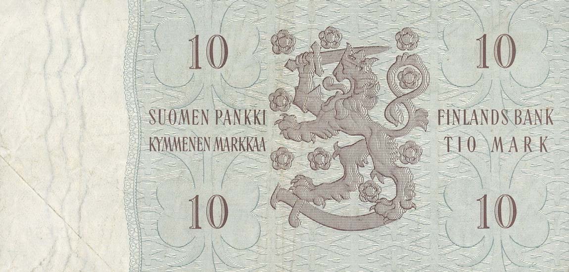 Back of Finland p104a: 10 Markkaa from 1963