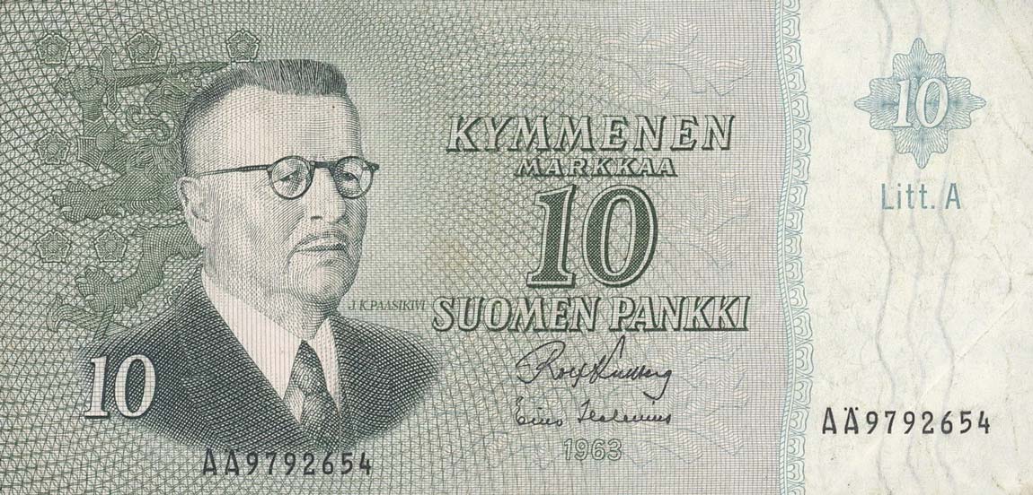 Front of Finland p104a: 10 Markkaa from 1963