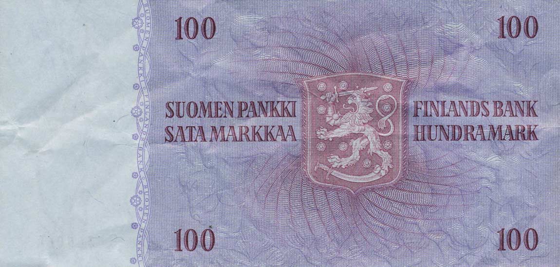 Back of Finland p106a: 100 Markkaa from 1963