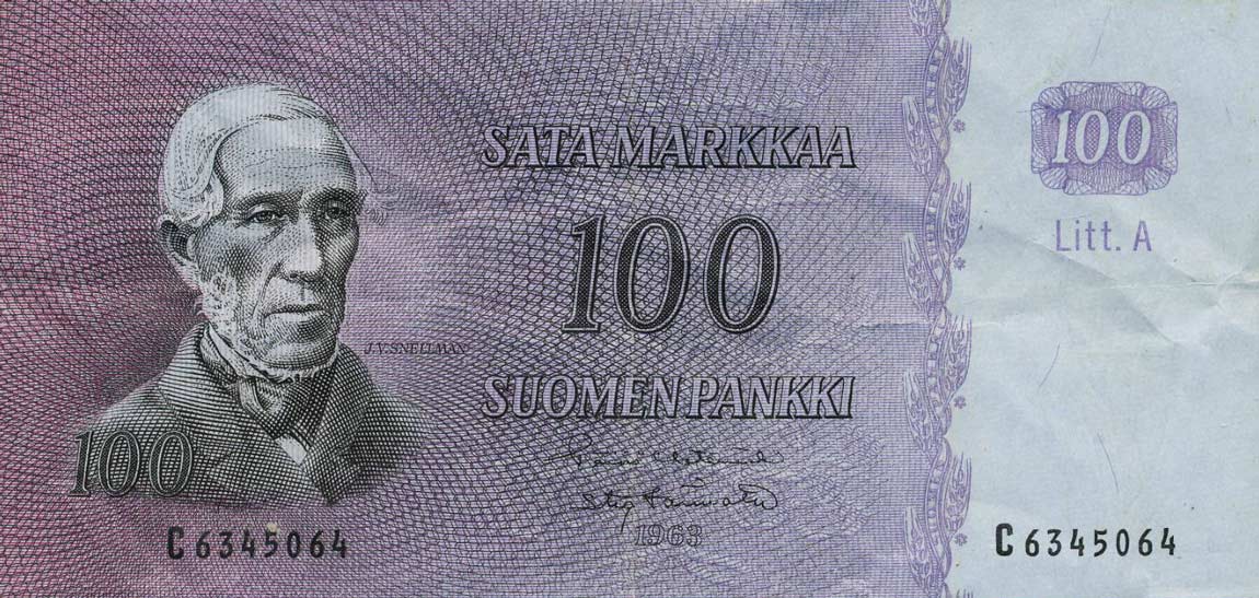 Front of Finland p106a: 100 Markkaa from 1963