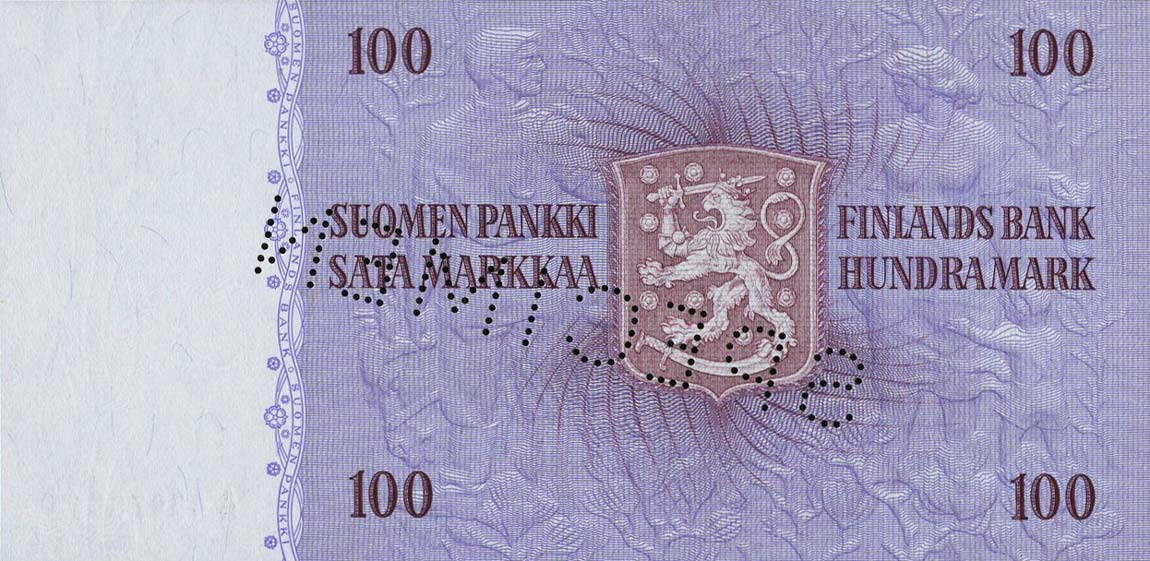 Back of Finland p106s: 100 Markkaa from 1963