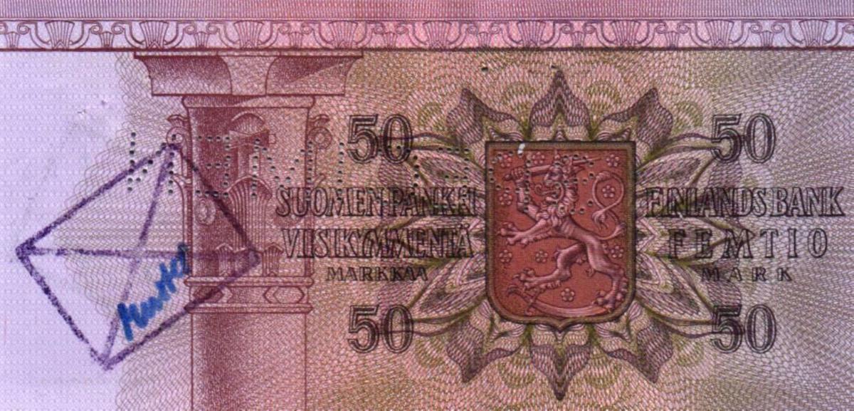 Back of Finland p108s: 50 Markkaa from 1977