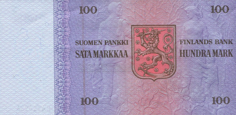 Back of Finland p109a: 100 Markkaa from 1976