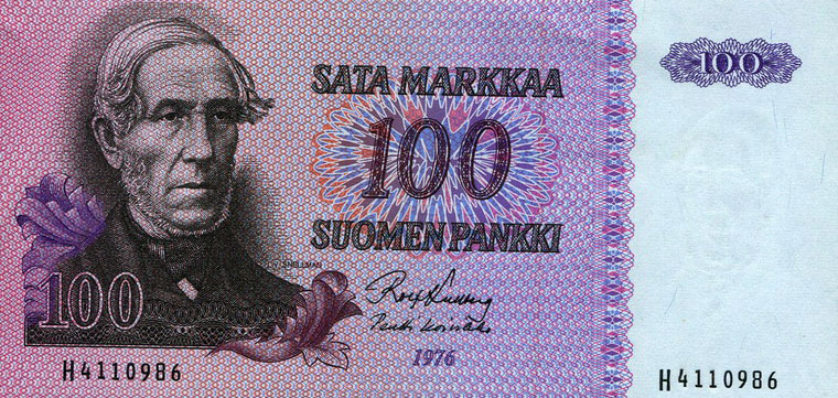 Front of Finland p109a: 100 Markkaa from 1976