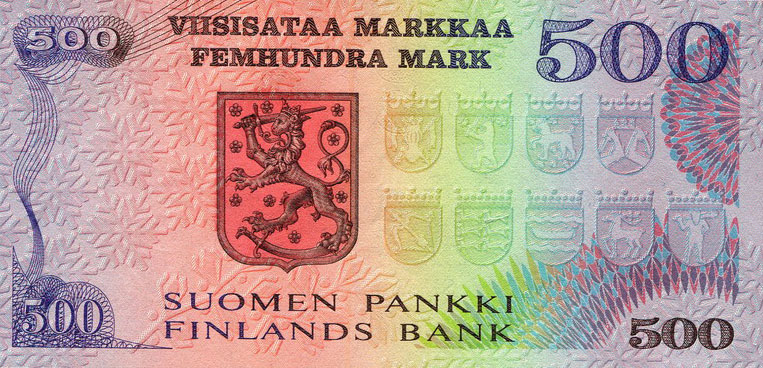 Back of Finland p110a: 500 Markkaa from 1975