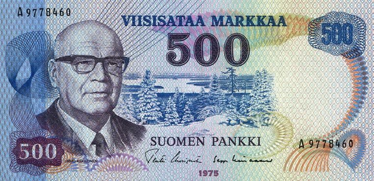 Front of Finland p110a: 500 Markkaa from 1975