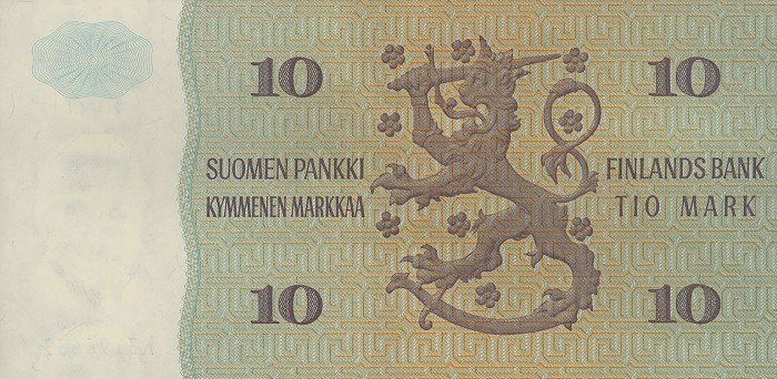 Back of Finland p111a: 10 Markkaa from 1980