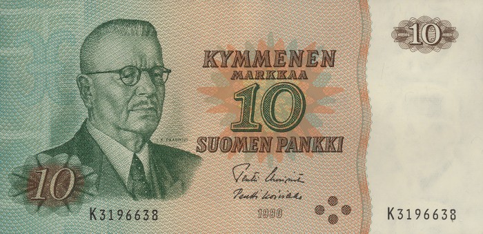 Front of Finland p111a: 10 Markkaa from 1980