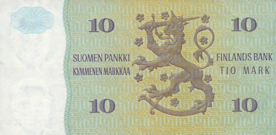 Back of Finland p111r1: 10 Markkaa from 1980