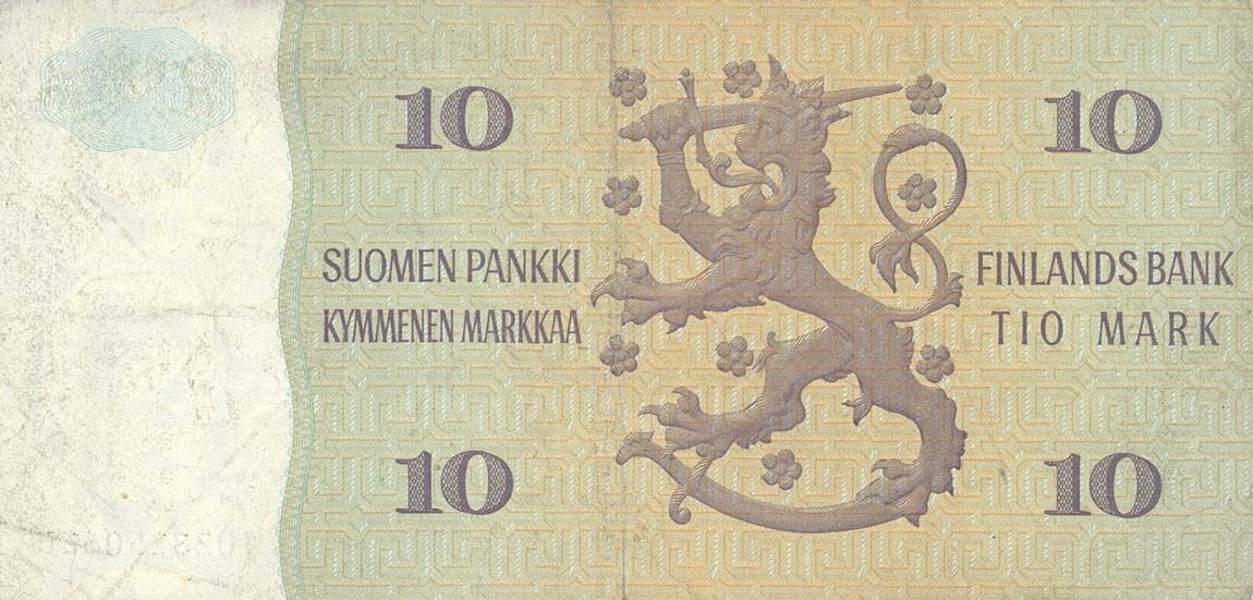 Back of Finland p112a: 10 Markkaa from 1980