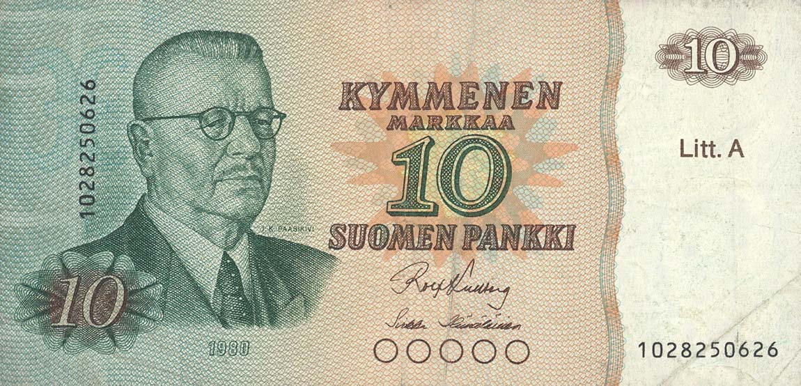 Front of Finland p112a: 10 Markkaa from 1980